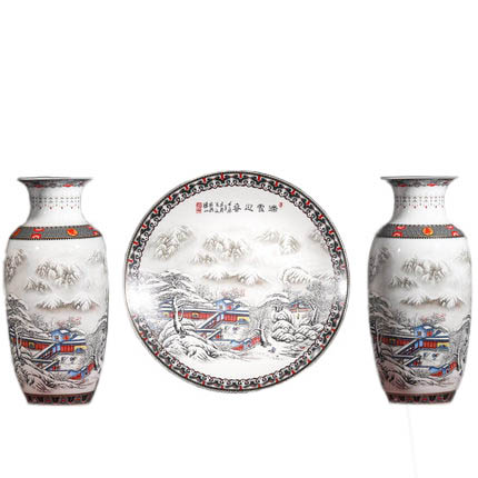 Kompatibel porcelæn til Jahrriesnge snow scene vase set 3pcs cna1044 Kompatibel porcelæn Jahrriesnge til snow scene vase set 3pcs cna1044